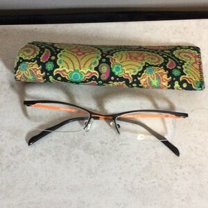 2.75 European style Coge rimless Black and Orange Glasses with Colorful Case